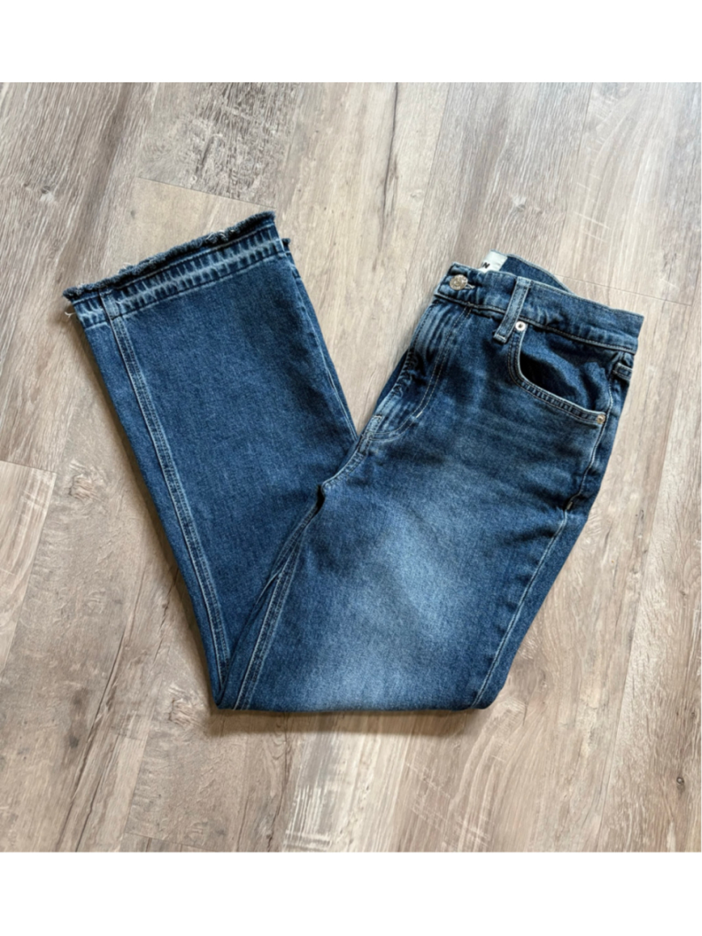 Boden Mid Rise Baby Kick Jeans Crop Raw Hem Blue Denim Flare Size 29